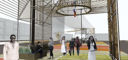 Ropes add texture and shape to scaffolding in this rendering by NewStudio Architecture