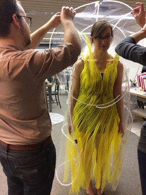 The NewStudio Architecture team begins work on the cape for the IIDA Fusion + Fashion fundraiser
