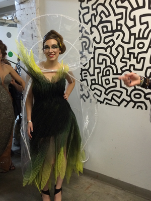 NewStudio Architecture's polyer-mat dress and cape ready for the fashion show