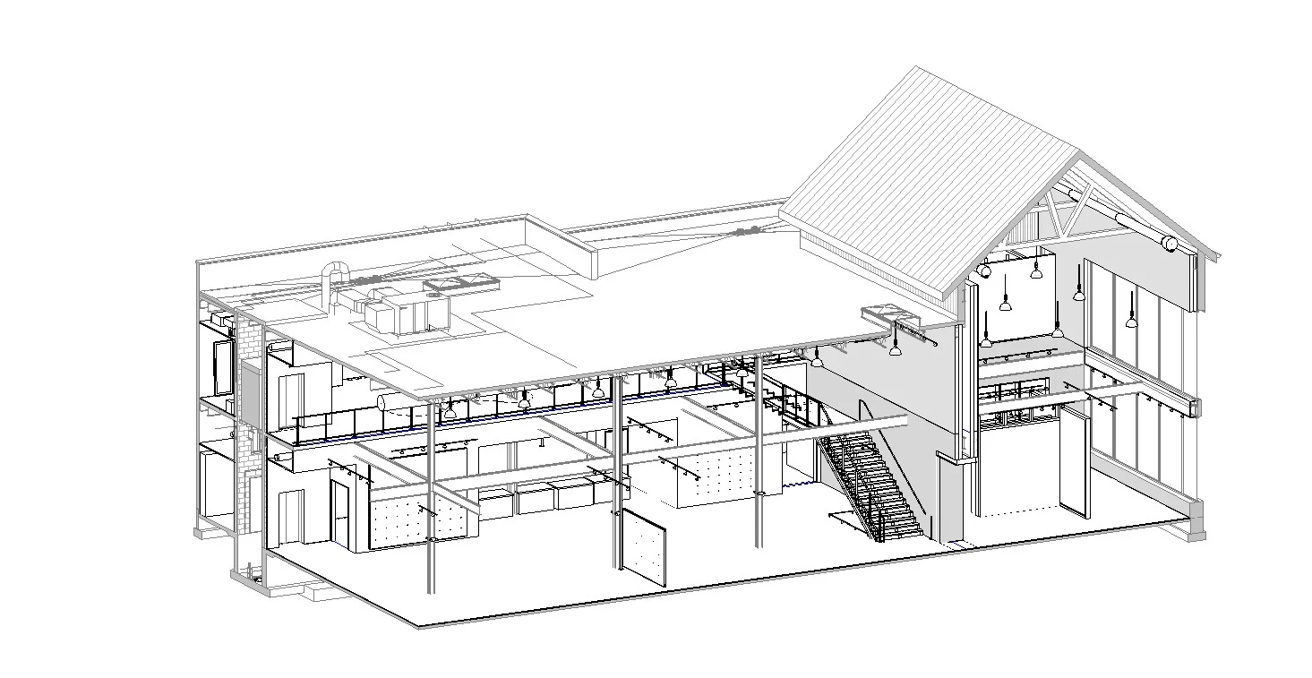 Three-dimensional section view from Revit, the BIM software used by NewStudio.