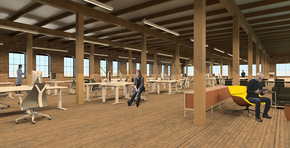 NewStudio Architecture envisioned collaborative workspaces in this rendering of The Mission building