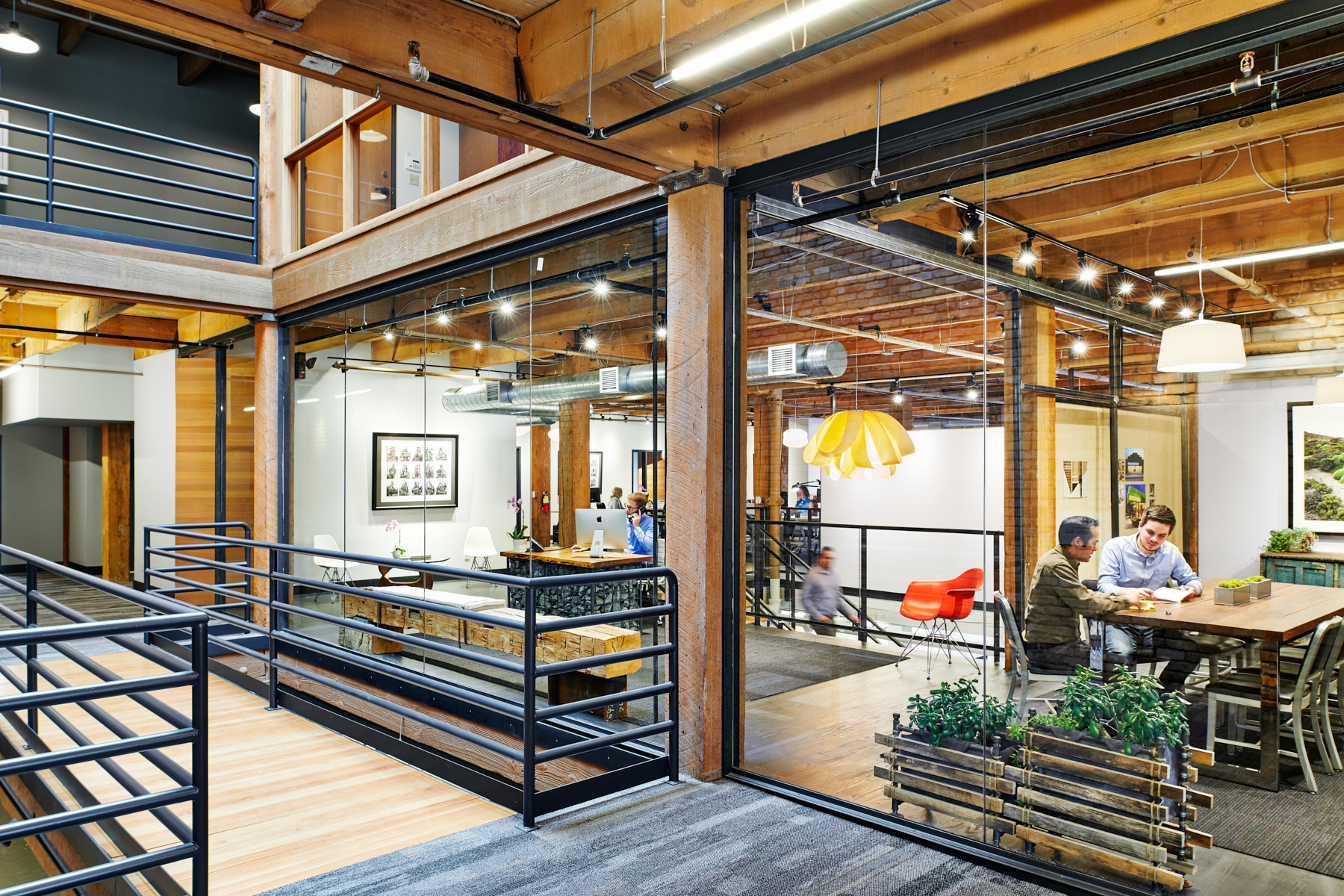 A view into NewStudio Architecture's Saint Paul, Minnesota office from the building's common area.
