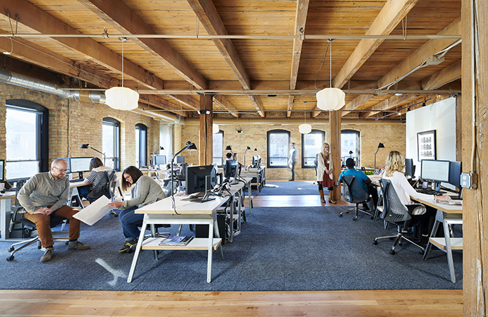 NewStudio Architecture features a large open office setting at their Saint Paul, Minnesota office.