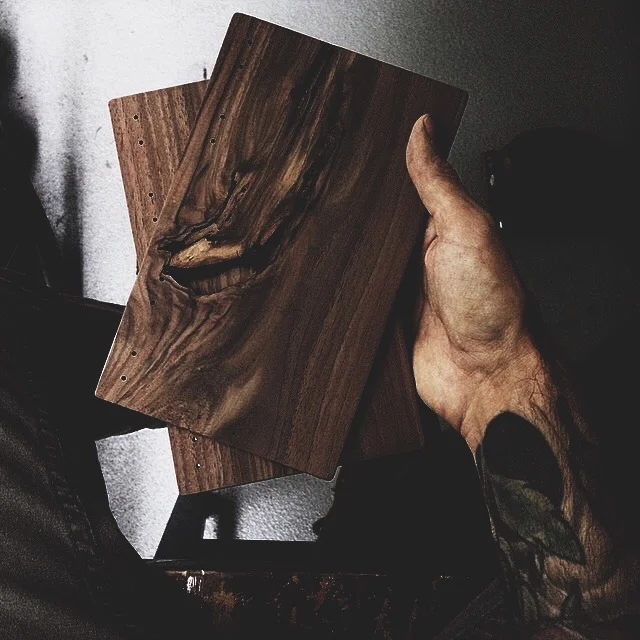 Rustic walnut cover prepped for binding