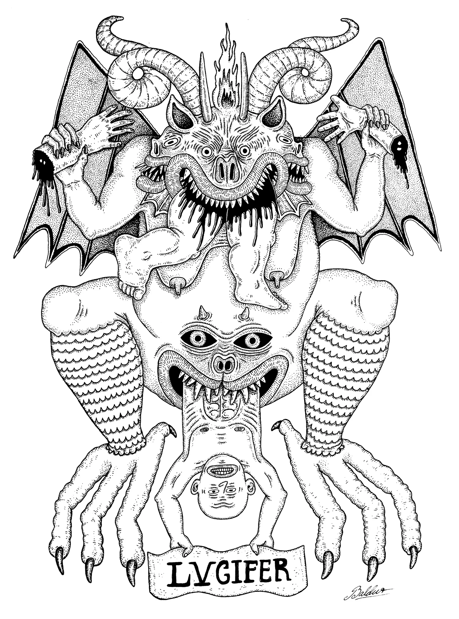 Lvucifer Pen & Ink on Paper, 14x17 2016
