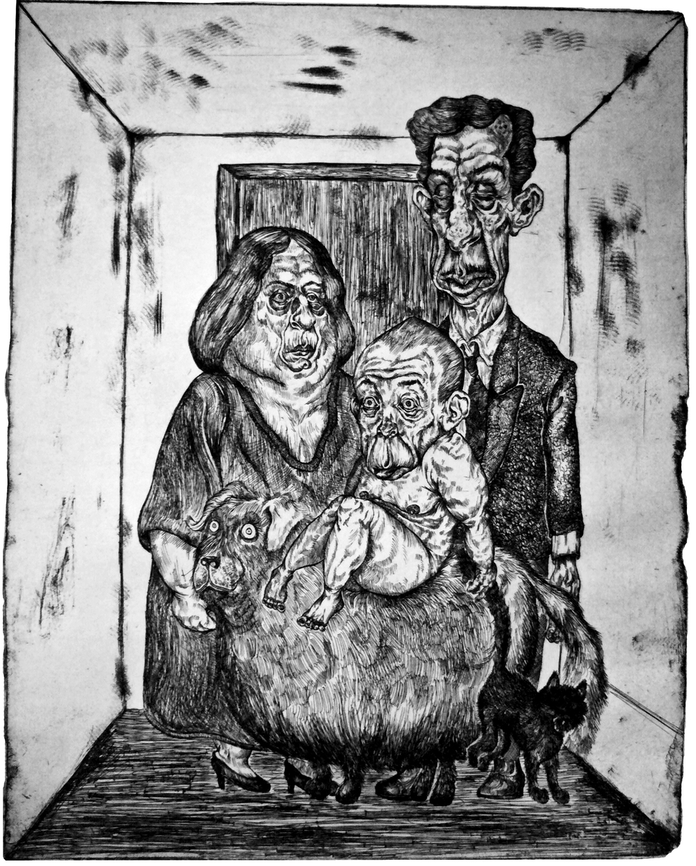   Portrait of a Family  Hard Ground Etching on Paper, 11x14 plate 2012 