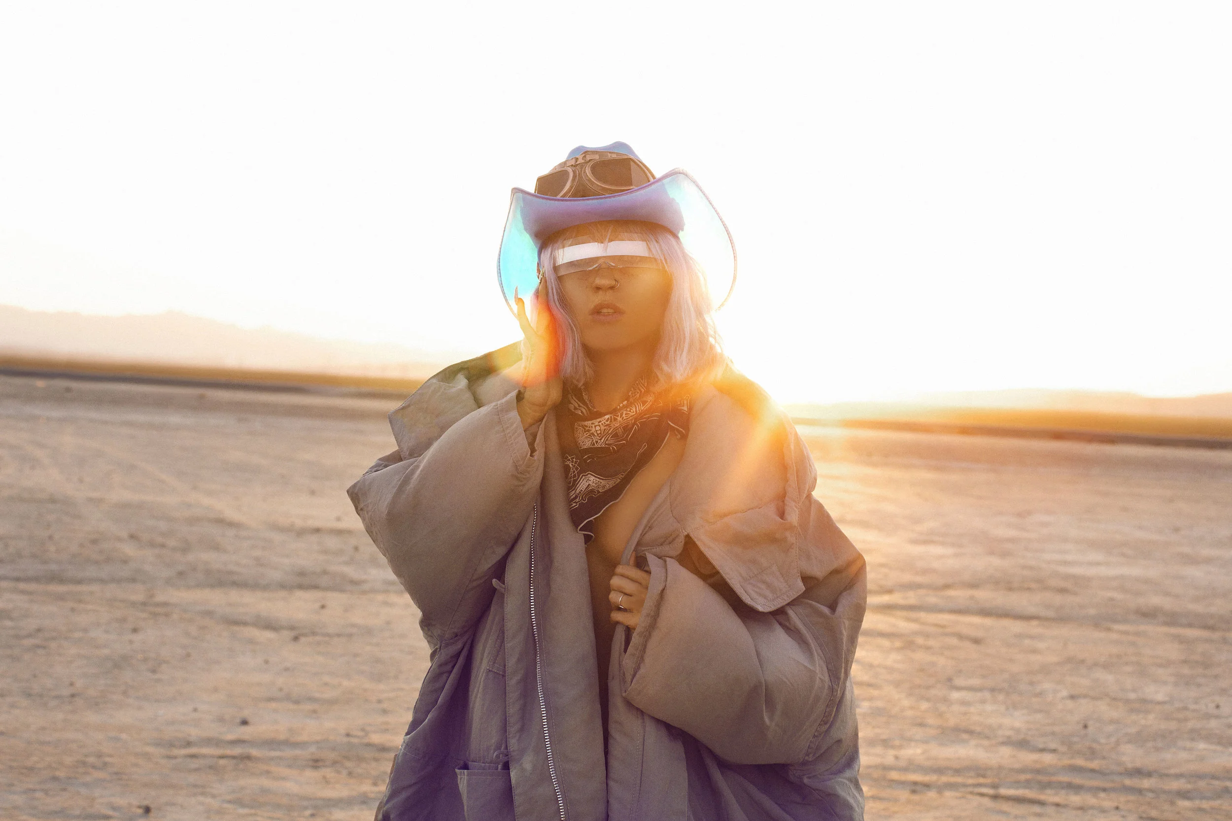 Alyssa Risley - "In Dust I Trust" - Futuristic Burning Man Lunar Moon Editorial - Wearing Marigold Shadows Coat and DollsKill Glasses - A Fashion Photography Blog
