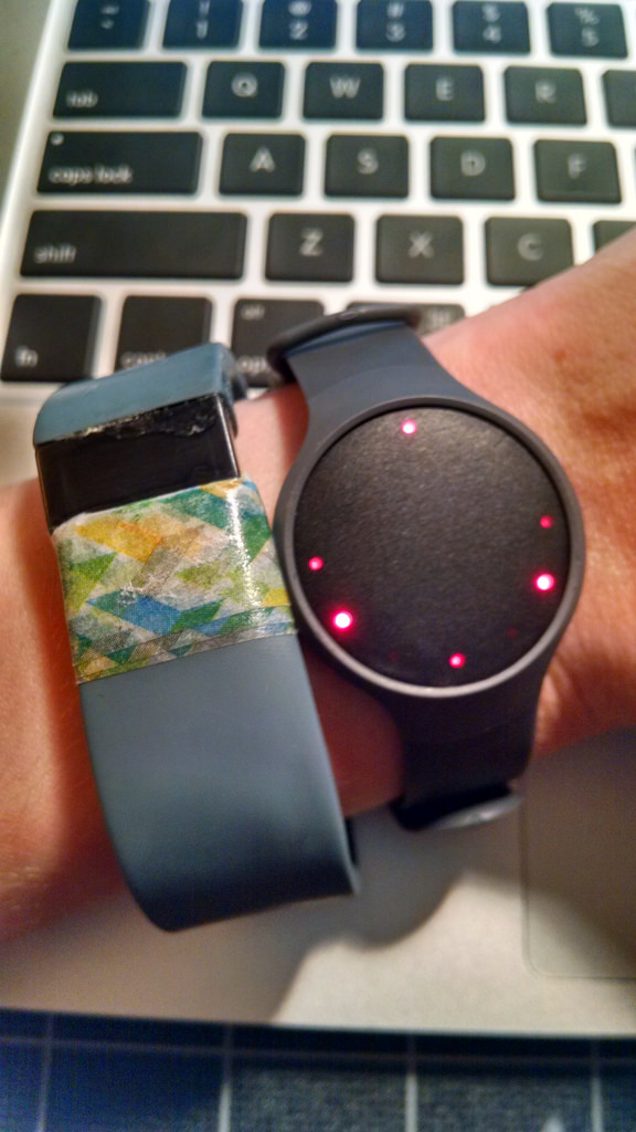 Frances device testing a misfit with a battered fitbit force