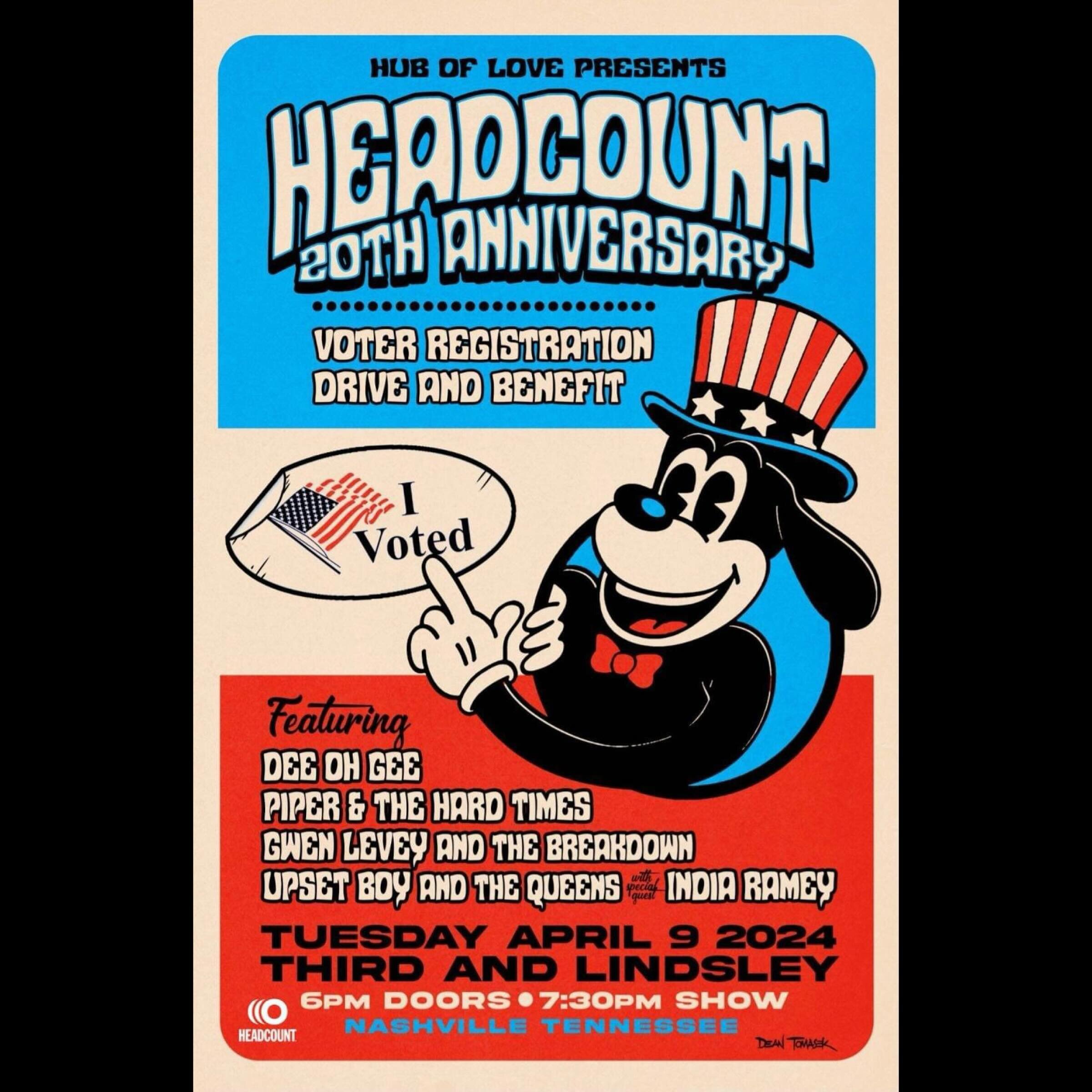 Proud to be a part of the Nashville @headcountorg effort to get more folks ready to vote! Thanks to our friend @witness_2112 for organizing a stellar lineup - make your plans and we will see you on 4/9 🙏