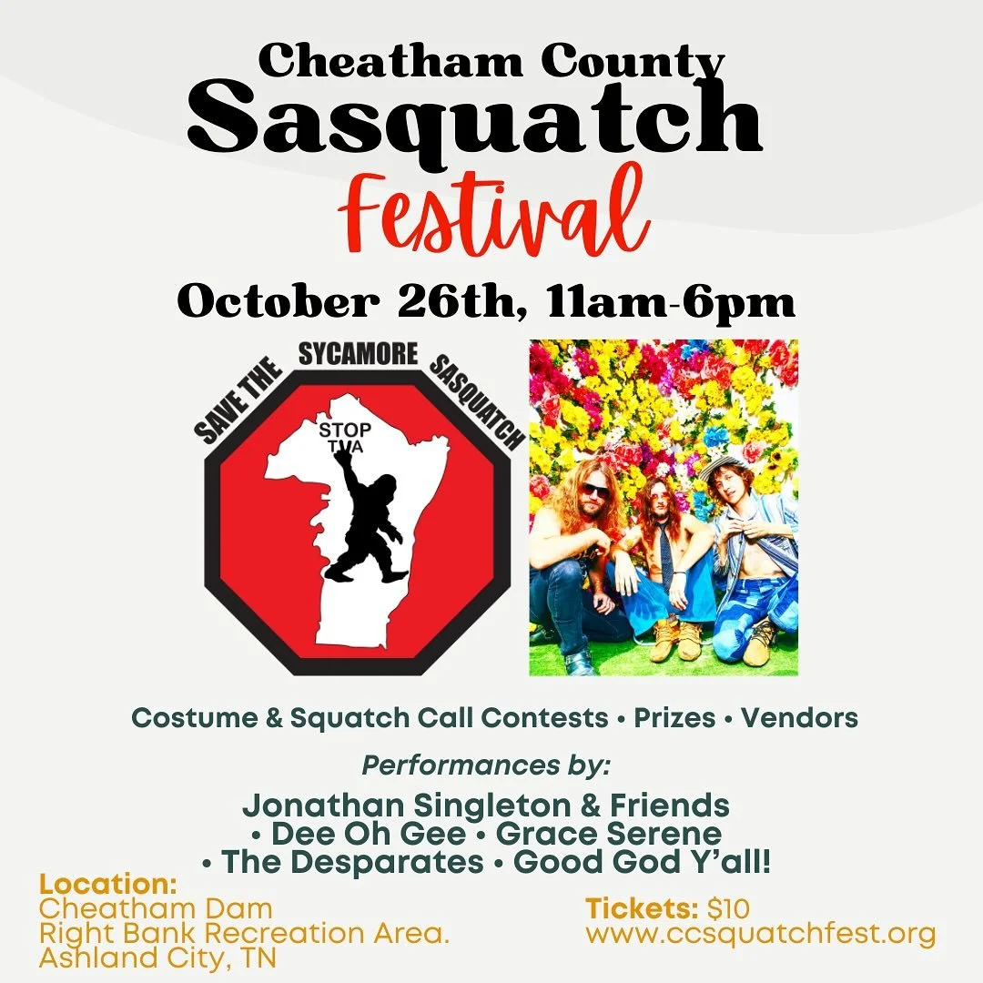 This is a grassroots festival, bringing people together to have fun &amp; help raise money for the legal funds against the TVA. Our friends are working hard to get the message across about protecting Sycamore Creek (and the Sycamore Sasquatch) from t