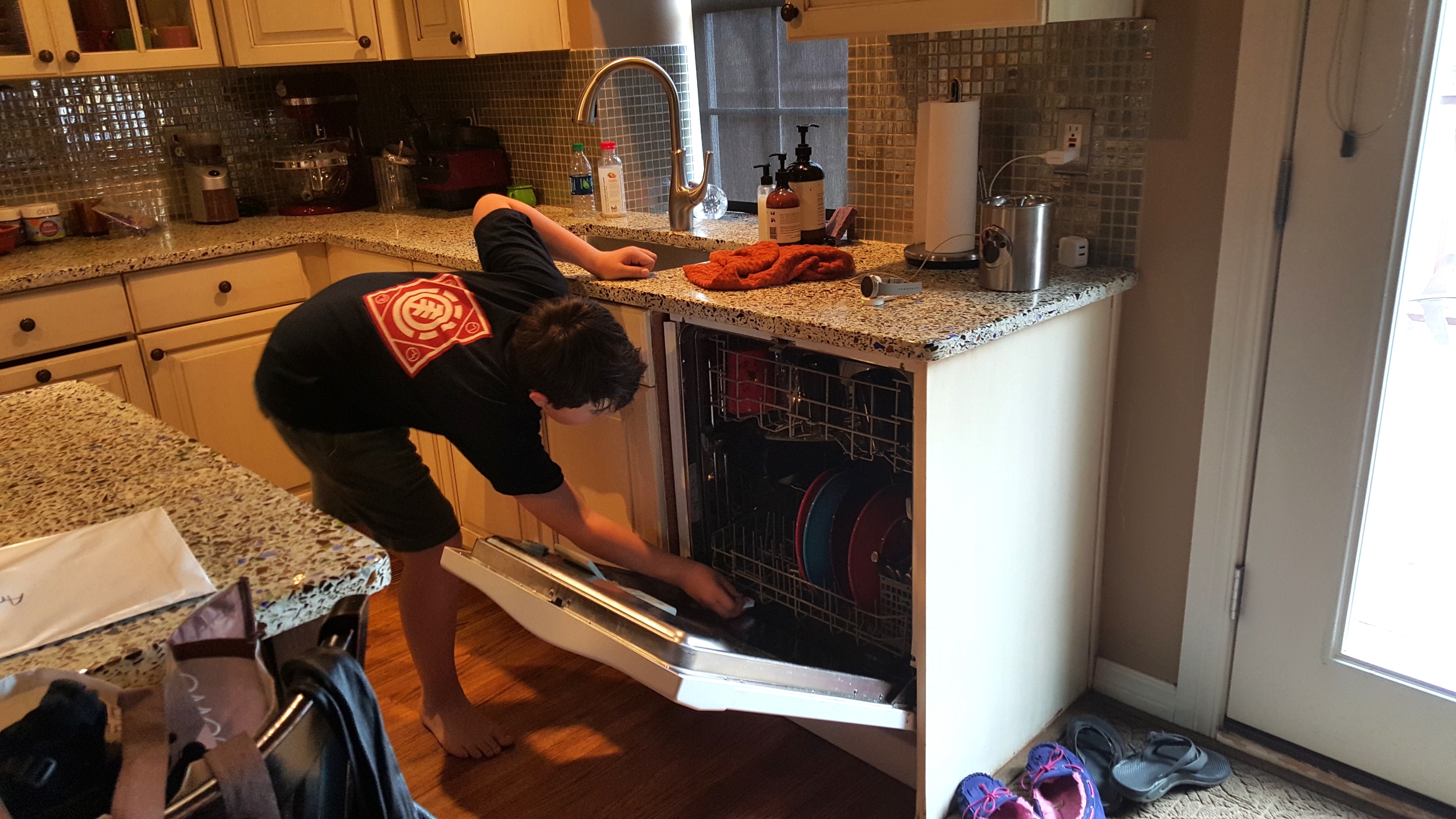 The boys pitched in on keeping the dishes in check during my two-week break from cleaning house!