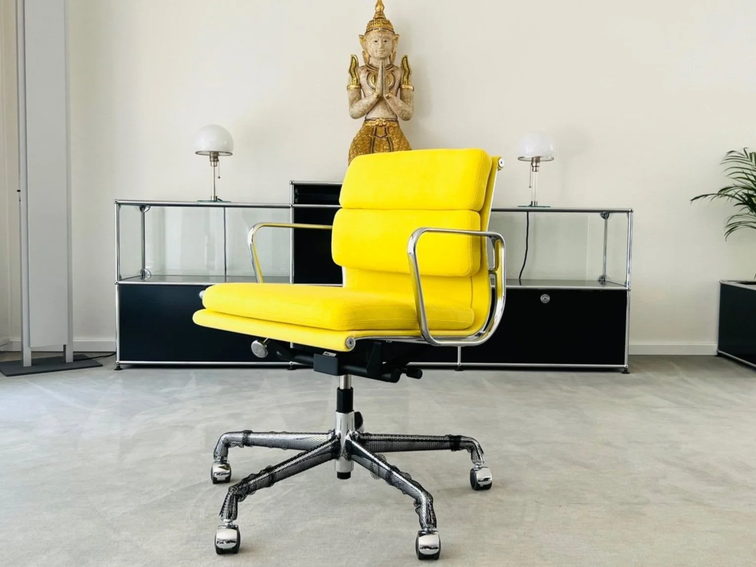 Yellow Leather Eames Office Chair Ico Parisi Office Chair, Yellow