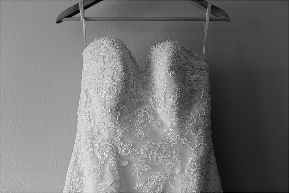 Wedding dress closeup of gorgeous gown in black and white at Minnesota summer wedding