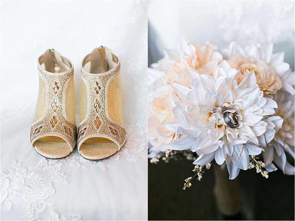 Stunning bridal shoes and flowers at Minnesota summer wedding