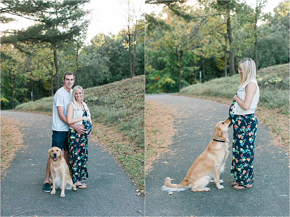 Couple and dog for Minnesota fall maternity photos