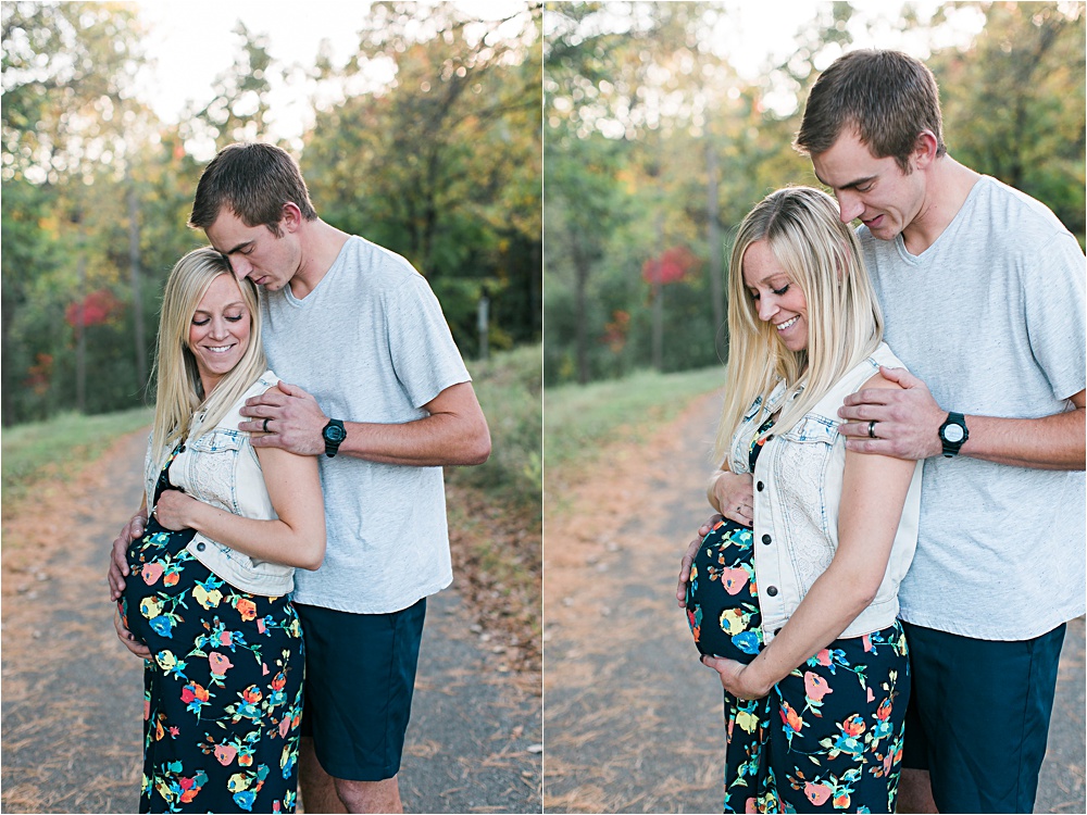 Husband and wife for fall maternity photos in Minnesota