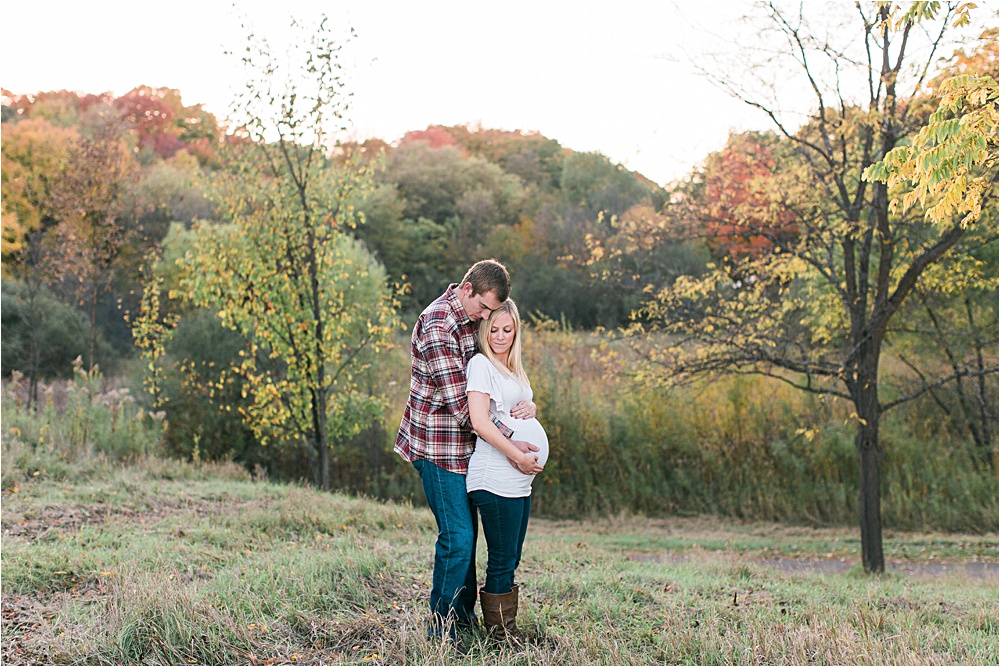 Minnesota fall maternity session with plaid and white