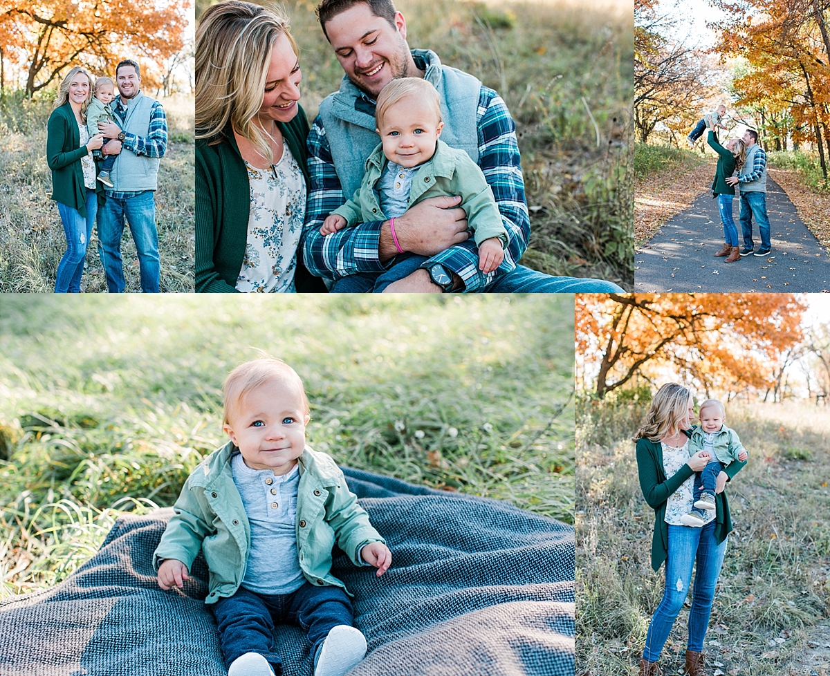 Family photography session with mom dad and blonde baby boy in Minnesota fall Minnesota family photographer Mallory Kiesow Photography