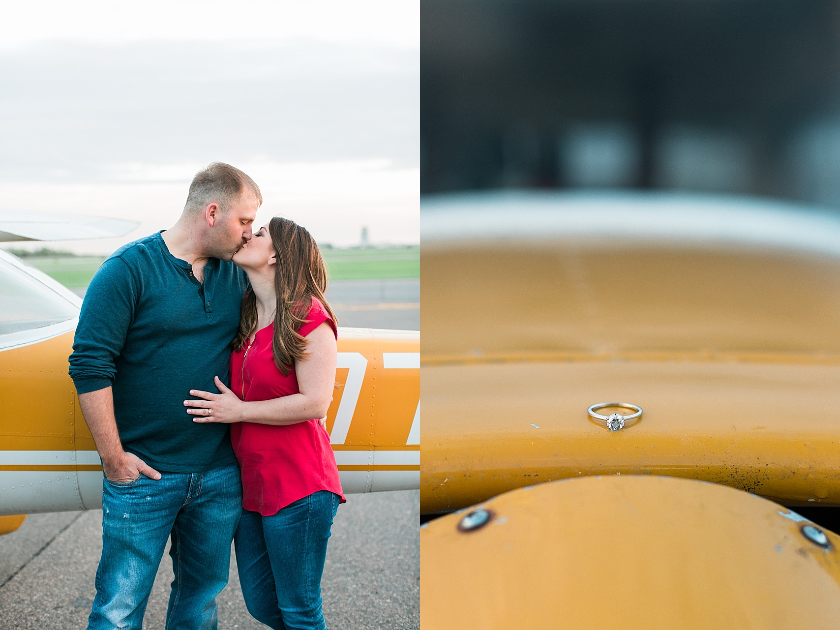 Minnesota airplane engagement session flying cloud airport ring on airplane