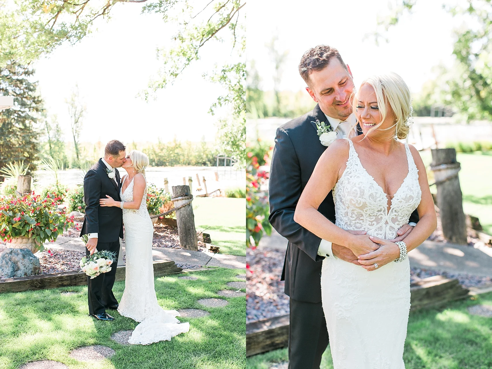 Bride and groom wedding portraits on wedding day at the Chart House Summer Wedding Lakeville Minnesota Minneapolis Wedding Photographer Mallory Kiesow