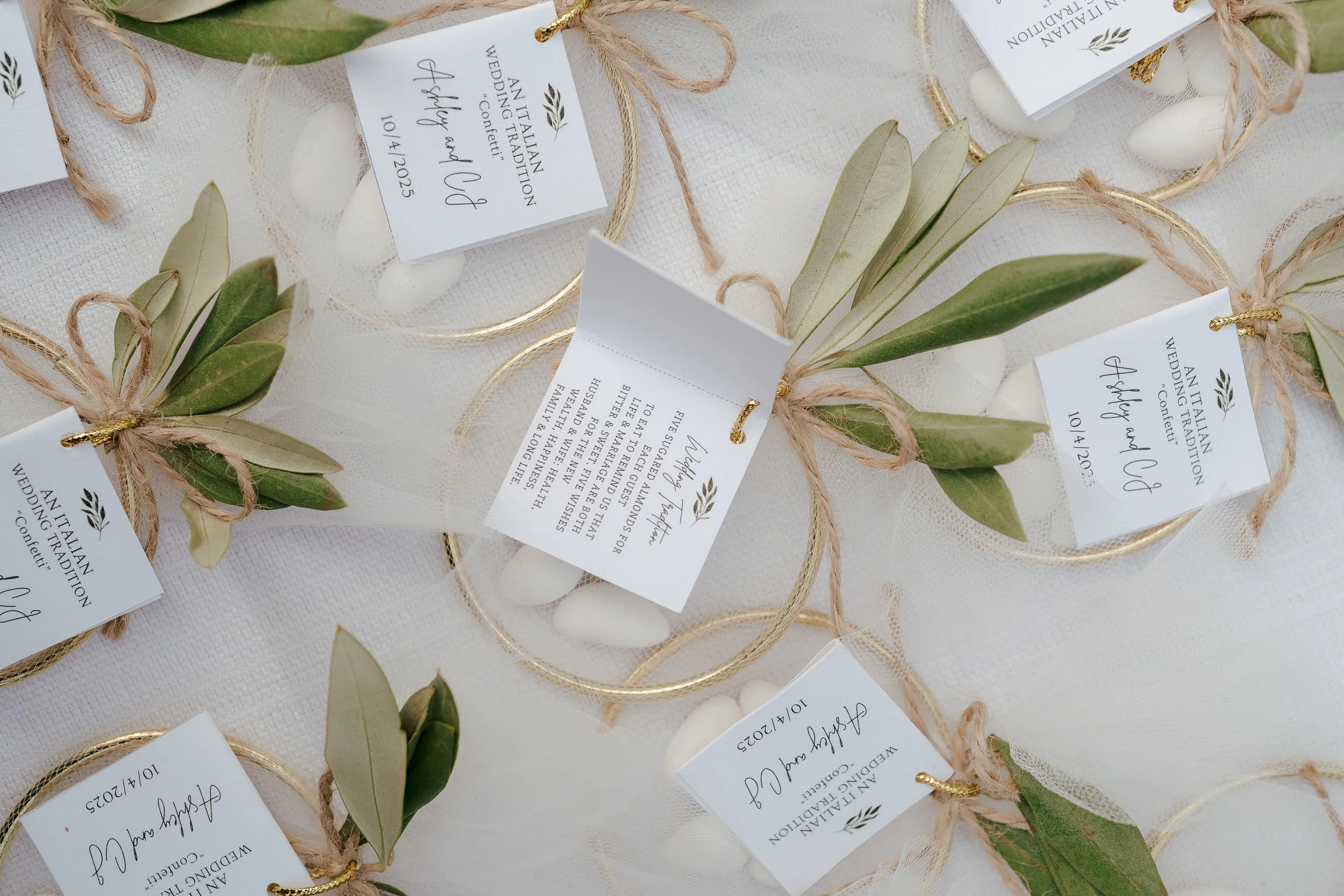 classic Jordan almond wedding favors and modern gold accents incorporated the grooms culture and beloved family traditions.