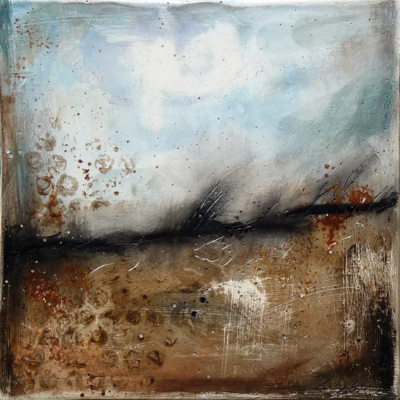 Windswept © 2012 Laly Mille 20x20 cm (8"x 8") Mixed media painting on plaster