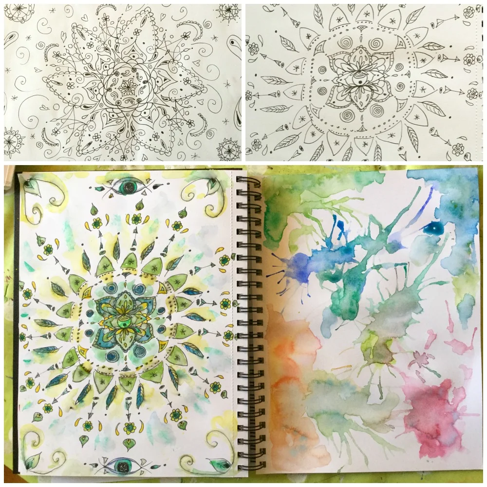Mandalas and painting meditation with straw blowing
