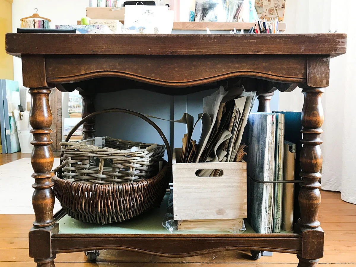 perfect storage for my basket of papers and my journals