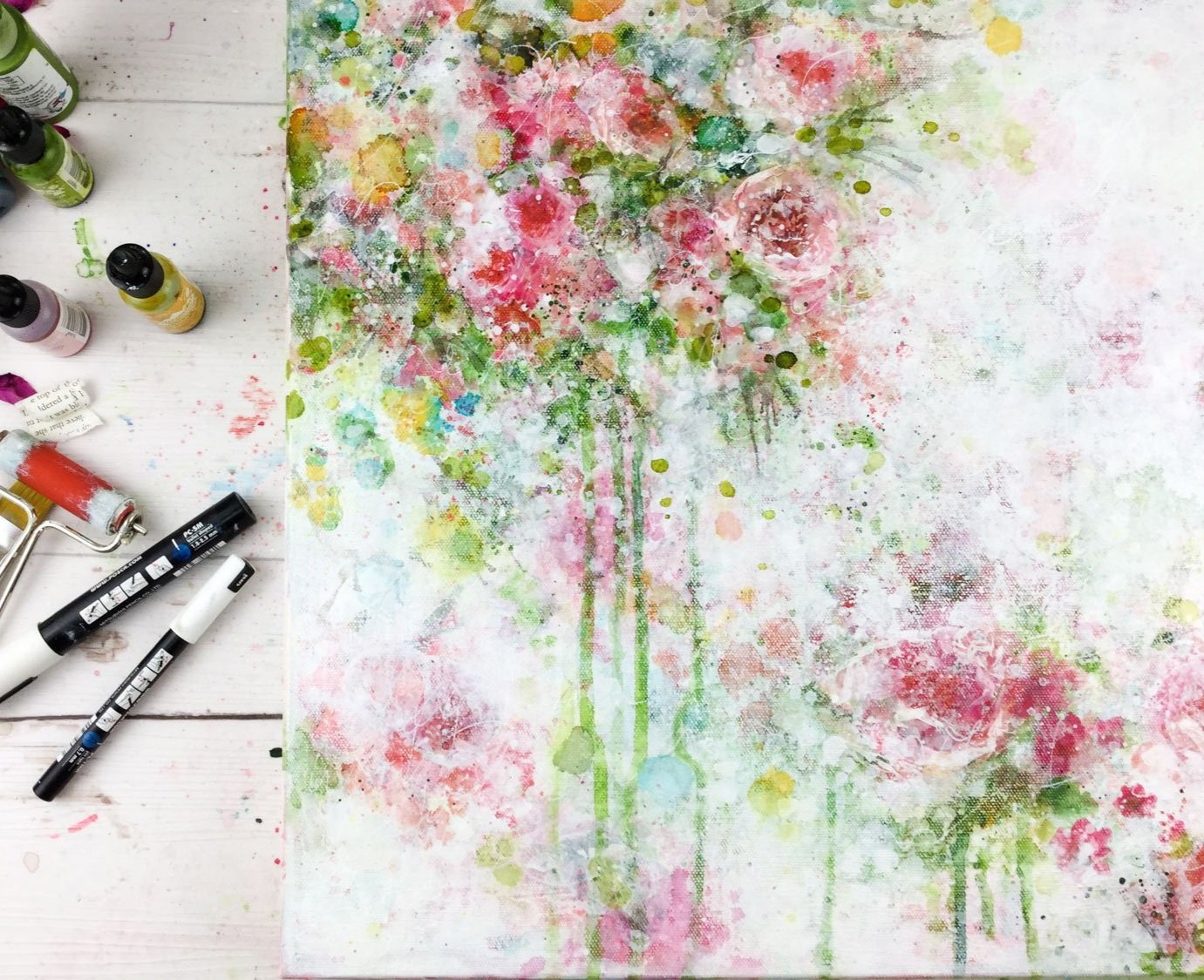 Wild Roses, Painting Class — Laly Mille Mixed Media Art