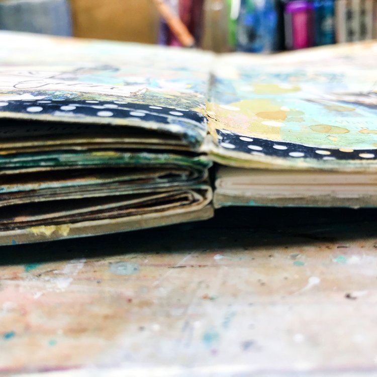 Drawing in my Create This Book art journal, following YT tutorials