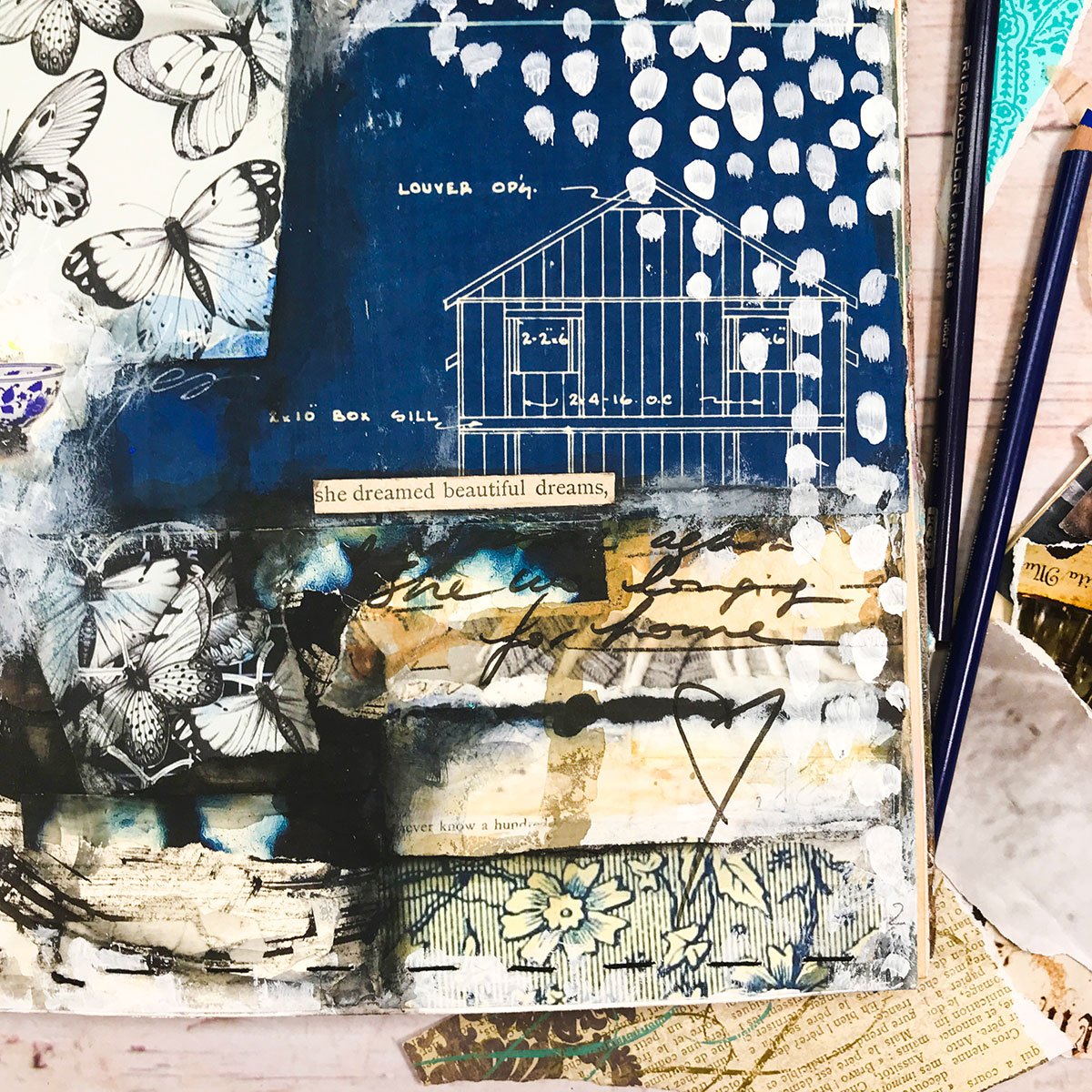 Deep blue in my art journal — Laly Mille Mixed Media Art