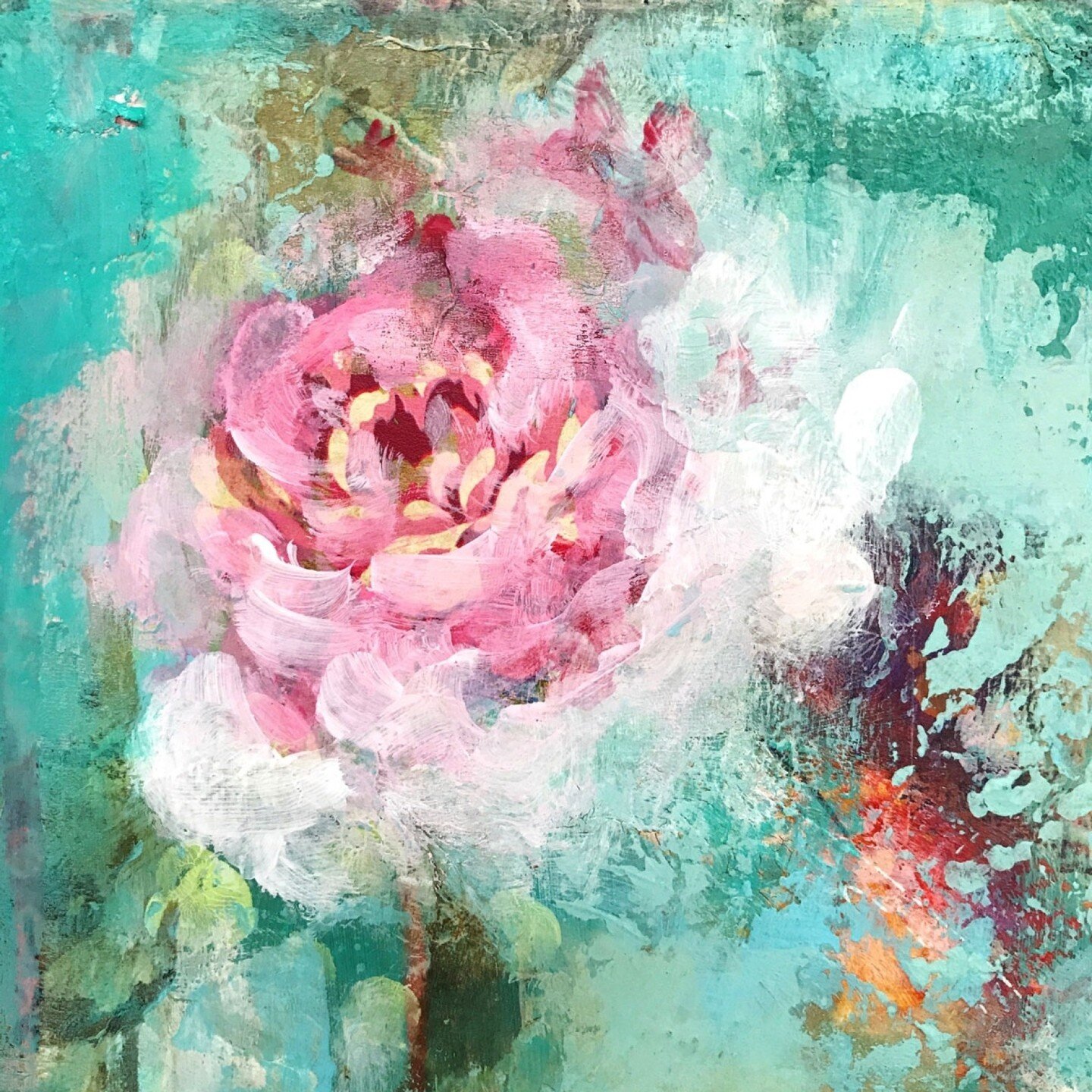 🌸 Do you think that painting flowers is difficult? What if I told you that this gorgeous bloom is simply done with finger painting over a piece of wrapping paper? Super easy! In fact flowers are the most forgiving and satisfying subject and you don'