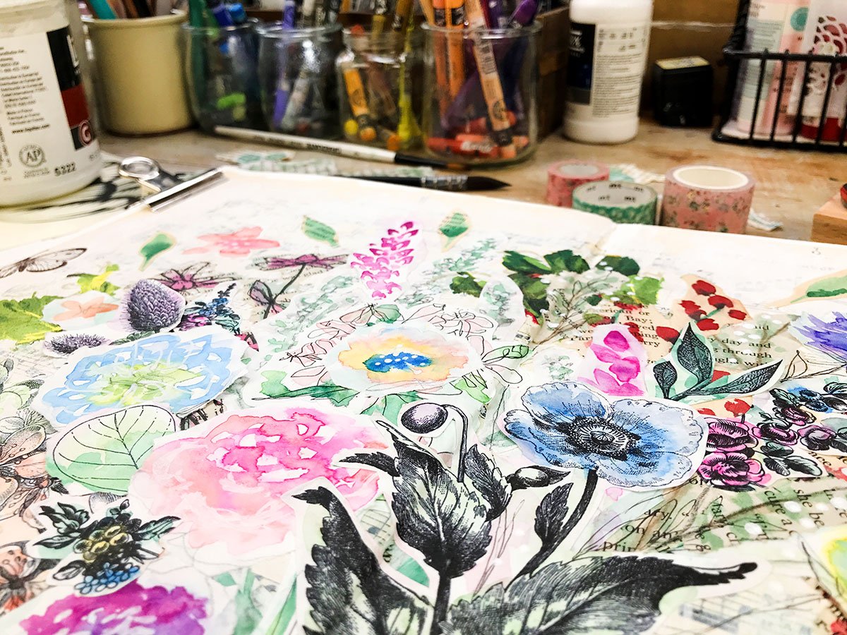 Wild Roses, Painting Class — Laly Mille Mixed Media Art