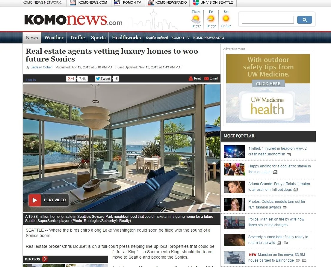 Seward Park Listing Featured on Komo News