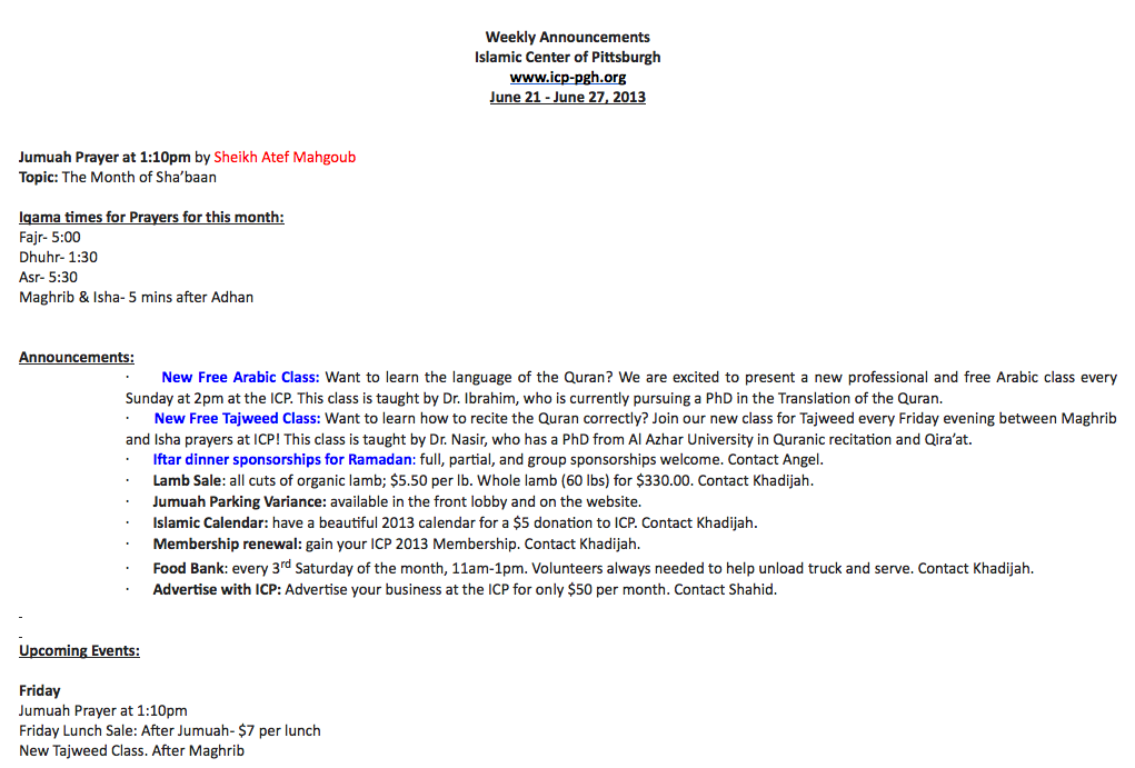 EMAIL ANNOUNCEMENTS: Before