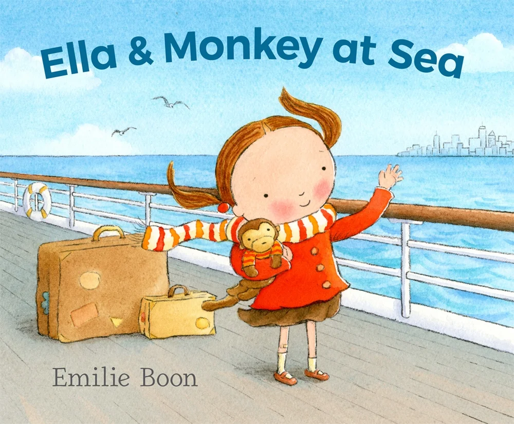 Ella’s best friend, Monkey, doesn’t like good-bye hugs. He doesn’t want to say good-bye to Oma. And he doesn’t want to move away forever. Neither does Ella. But Papa is waiting for them in New York. So Ella and Monkey must board the ship with Mama and leave their old home in Holland for their new home in America. Along the way, there is fish for dinner (Monkey hates fish), a playroom full of new kids (Monkey doesn’t like strangers), and stormy seas that leave everyone feeling sick. Can Ella and Monkey find a way to weather the storm? Will they ever feel at home again? This story will appeal to anyone who has left home behind — and to children who find creative ways to share their emotions. 32 page picture book for ages 3-7, Candlewick Press, August 2018 To order, contact your local bookstore or click here Praise for Ella & Monkey at Sea "Told through the eyes of a young girl and her stuffed monkey, Ella and Monkey at Sea is perfectly pitched for young children. The story opens with Ella hugging her grandmother, Oma, before boarding a ship bound for America. During the long journey across the ocean, Ella’s emotions are transferred to monkey. Monkey “wants his own bed at home,” he “misses Oma and dinners at home,” and “says no” when the other children ask him to play. Eventually, Ella moves through feelings of homesickness to feelings of hope and excitement for their new country. I read this simple yet effective story aloud to a group of kindergarten students and the empathy stirred by Ella’s honesty was evident on their young faces.” — Emmie Stuart, BookPage Online "Clutching Monkey, her stuffed animal, Ella hugs her grandmother before she and Mama board a ship bound for America. Every day, Mama leaves Ella and Monkey with a friendly teacher in the ship’s playroom, where, missing home, they sadly watch other children having fun. When a hurricane churns the sea, many passengers become worried and seasick. In the almost empty playroom, Ella and Monkey draw picture after picture: bleak, angry scribbles of the storm, followed by cheerful images of the sun. Smiling, she gives her drawings to others. The story ends happily when Ella disembarks and hugs Papa. The child narrates, using short, direct sentences. Created with watercolor, graphite, colored pencil, and crayon, colorful illustrations convey the characters’ feelings well. The book reflects Boon’s childhood experience of leaving the Netherlands and traveling to America on a ship that encountered a hurricane. She sensitively portrays a child who struggles with loss but copes by expressing herself through art and by transferring her emotions to Monkey and then comforting him. A satisfying picture book telling one immigrant’s story." — Carolyn Phelan, Booklist Online Reviews "Can a girl and her toy monkey adjust to a move across the sea? After a tearful goodbye hug from Oma, Ella and her stuffed monkey, Monkey, embark on a journey across the ocean with Ella’s mother to their new home in New York. Colorful watercolors portray the pigtailed, round-cheeked heroine and her beloved toy as they begin to navigate the boat, but it soon becomes clear that Monkey is less than pleased. He “doesn’t want to get on a ship, or sail off to sea, or move away forever.” He is unhappy with their unfamiliar bunk beds and the ship’s playroom. He misses Oma and hates fish. Meanwhile, a storm is brewing at sea. The rocking ship makes everyone seasick, and only Ella and Monkey seem to be walking around, so the two decide to try to scribble the storm away with crayons. After an expressive drawing session, Ella begins to sketch the sun and remembers that she has a hello hug from Papa to anticipate when the ship docks. Based on the author’s childhood experiences when her own family emigrated from the Netherlands, this story of a child working through her frustrations and adjusting to change with help from a toy is warm and comforting. Ella and her family are white; there are families of color onboard the ship with them. A warm tale of catharsis and acceptance." (Picture book. 3-6) – Kirkus Review