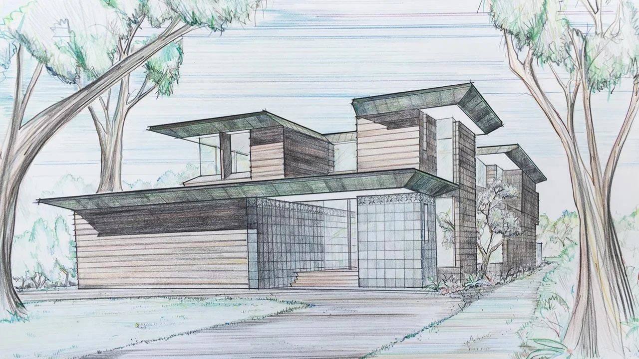 Hand Sketch of Residence by Architect Duncan Nicholson