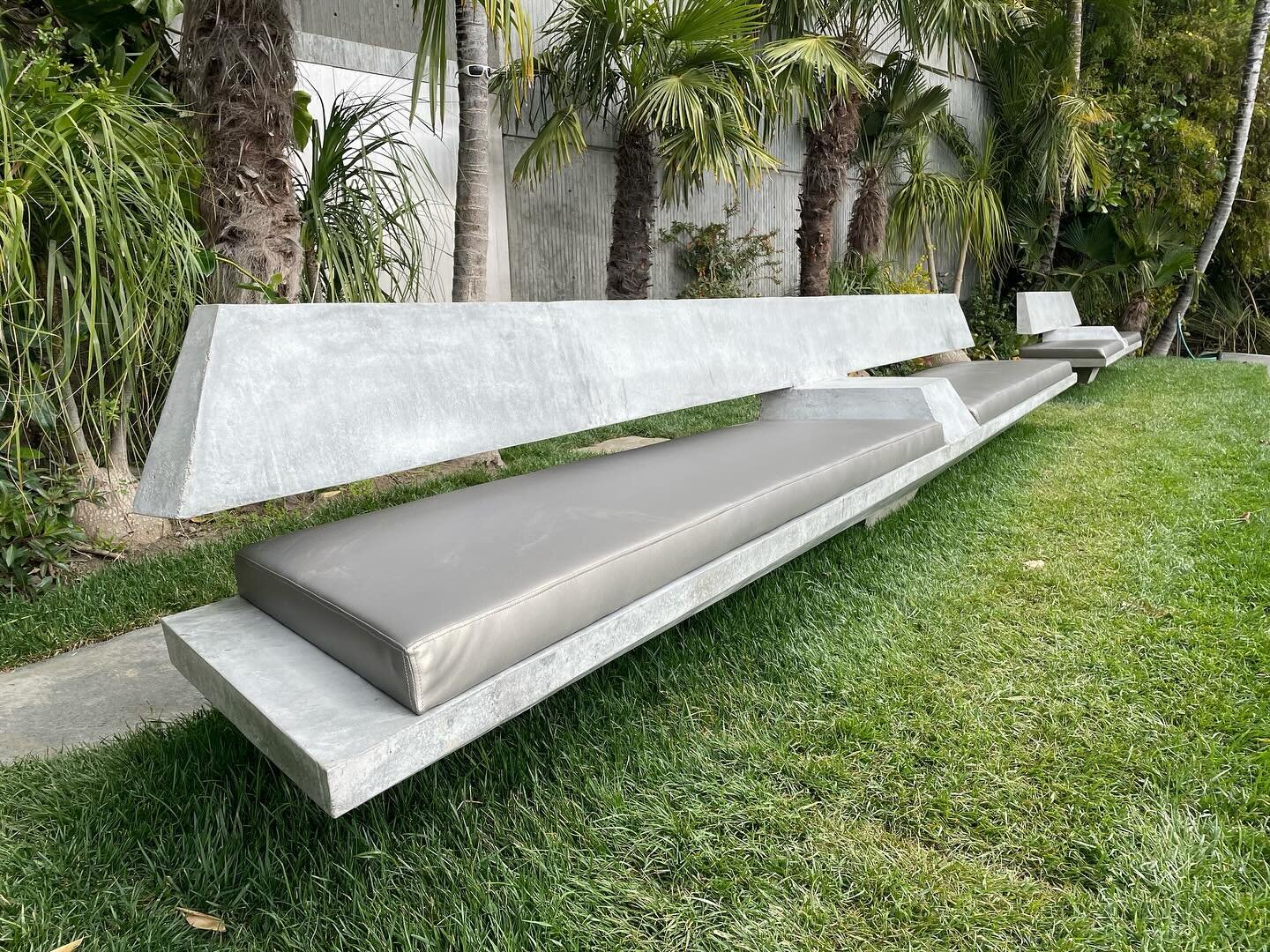 New @jamesfgoldstein concrete benches at #clubjames upholstery by @gbfurniture