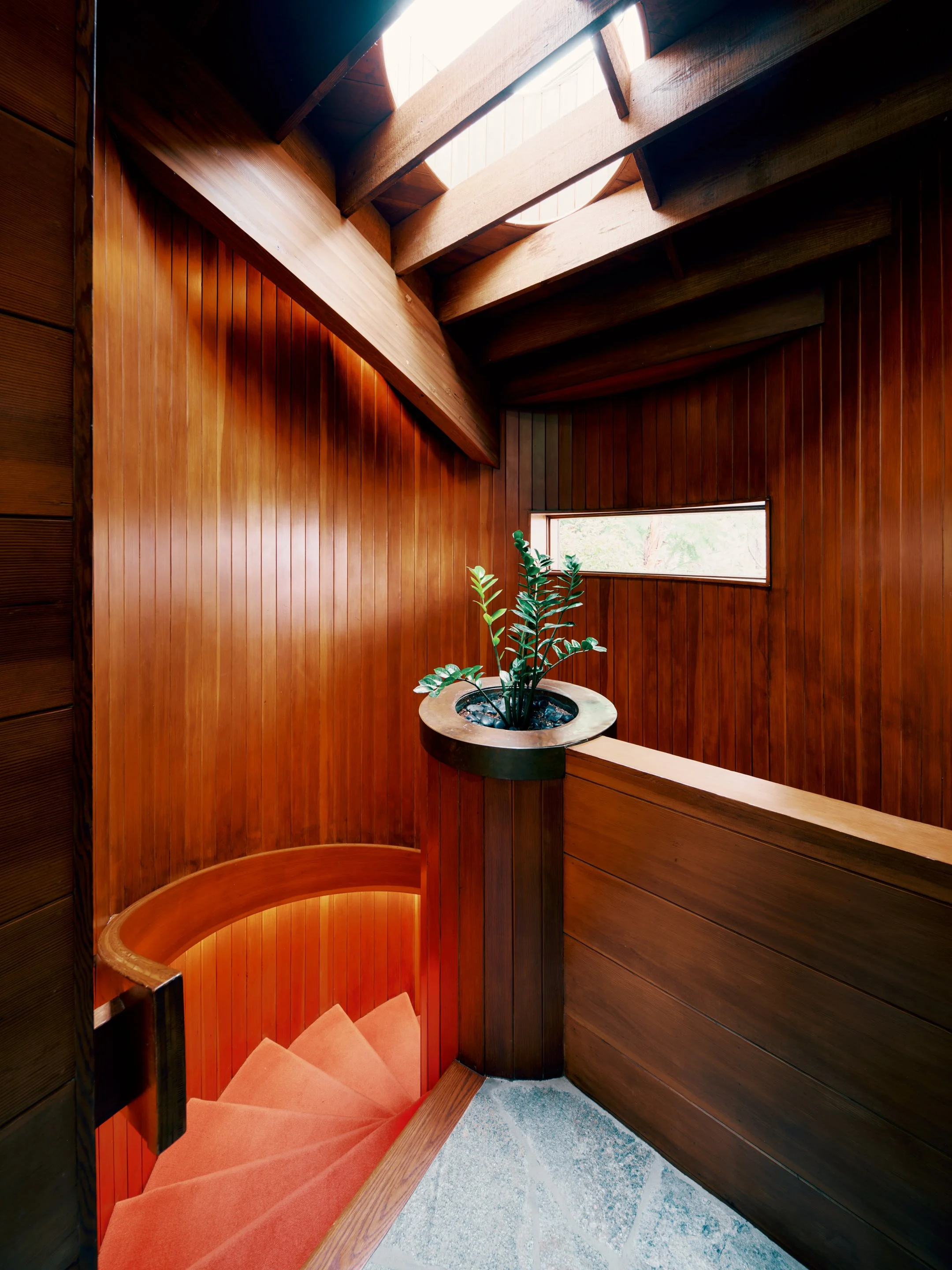 Spiral Stone Staircase and Skylight – The Lautner Castle Interior