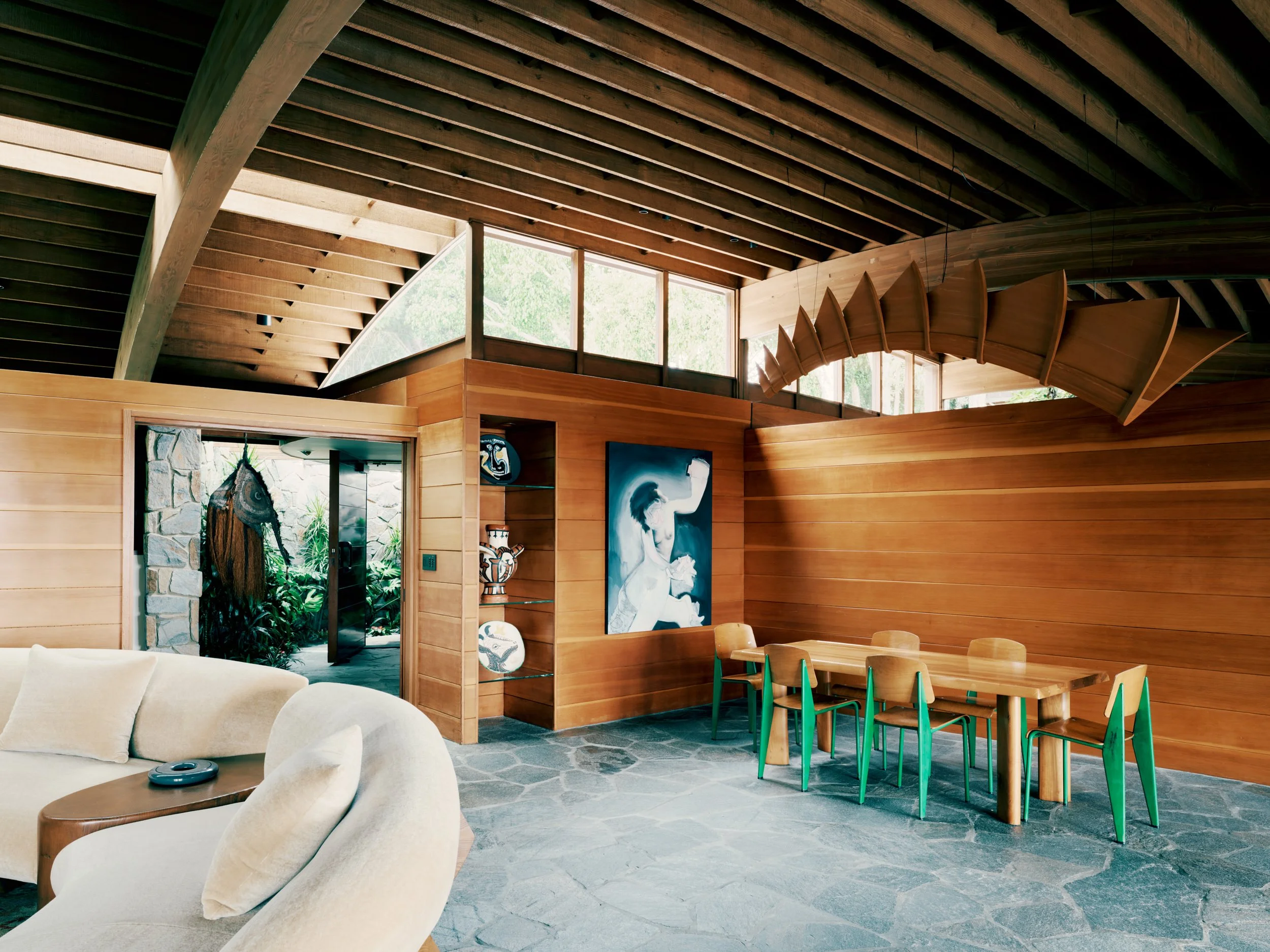 Living Room Interior with Exposed Glulam Beams – Lautner Castle