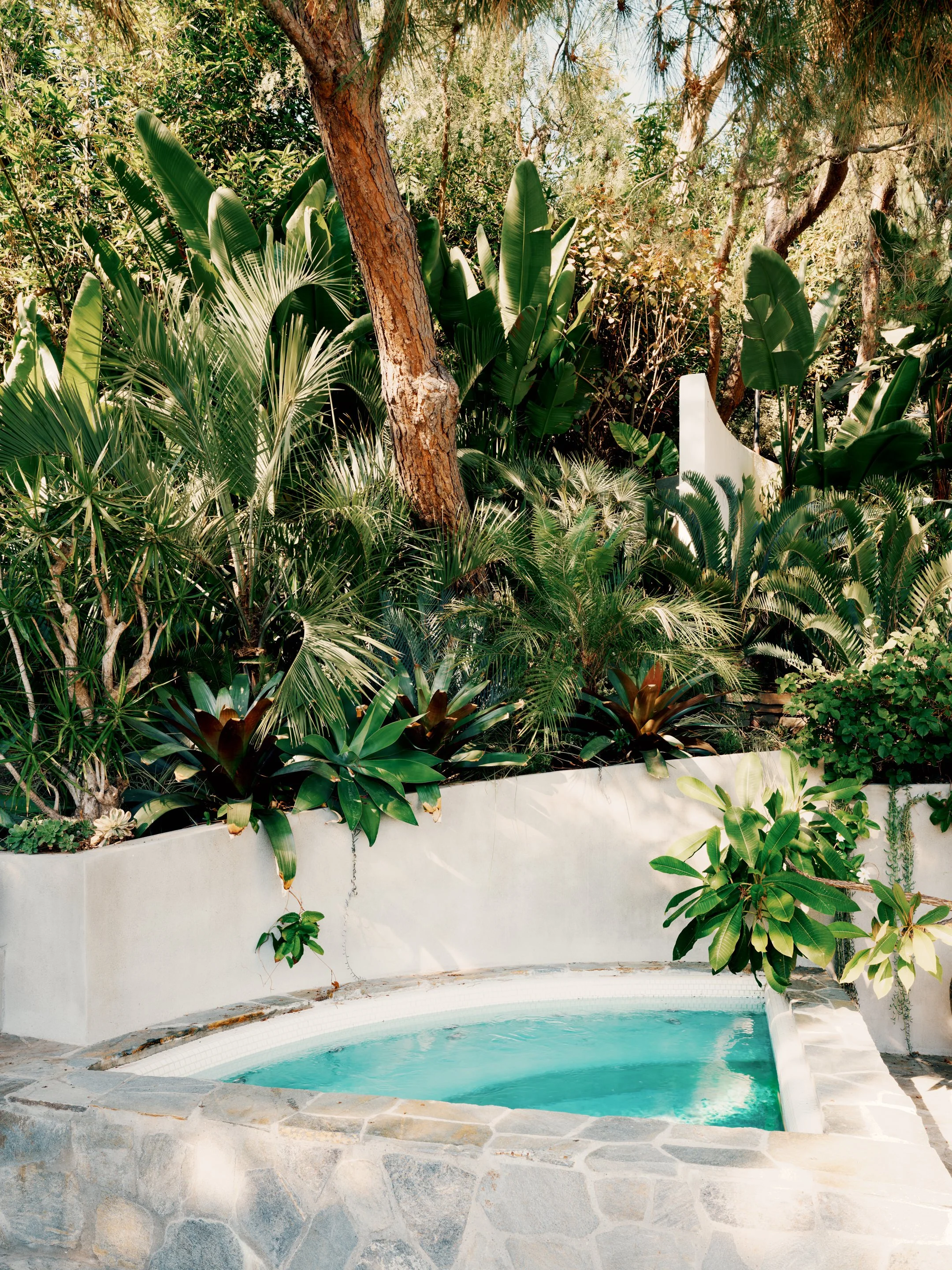 Outdoor Spa Integrated into Hillside Garden – Lautner Castle