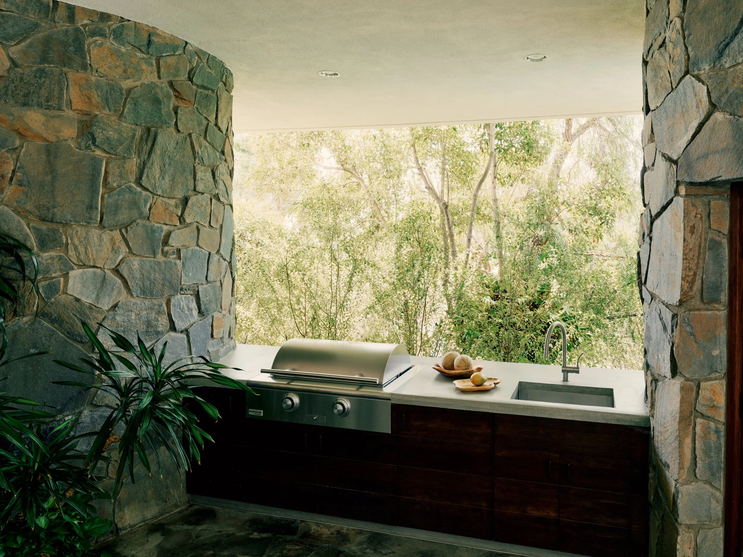 Outdoor Kitchen and BBQ Between Stone Turrets – Lautner Castle