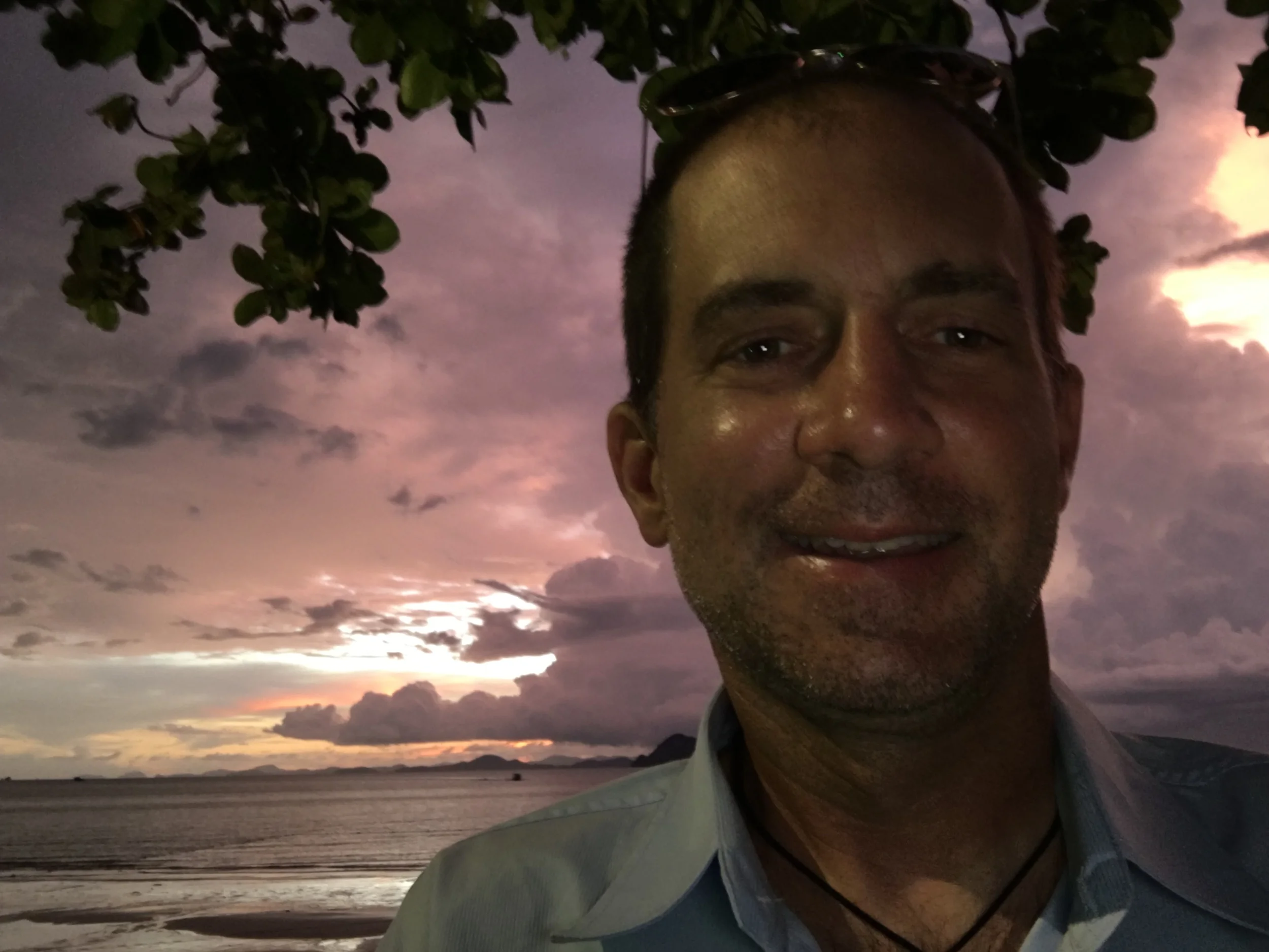 Dinner on the beach at sunset - grilled prawns cooked right in front of me, and a mango shake!.