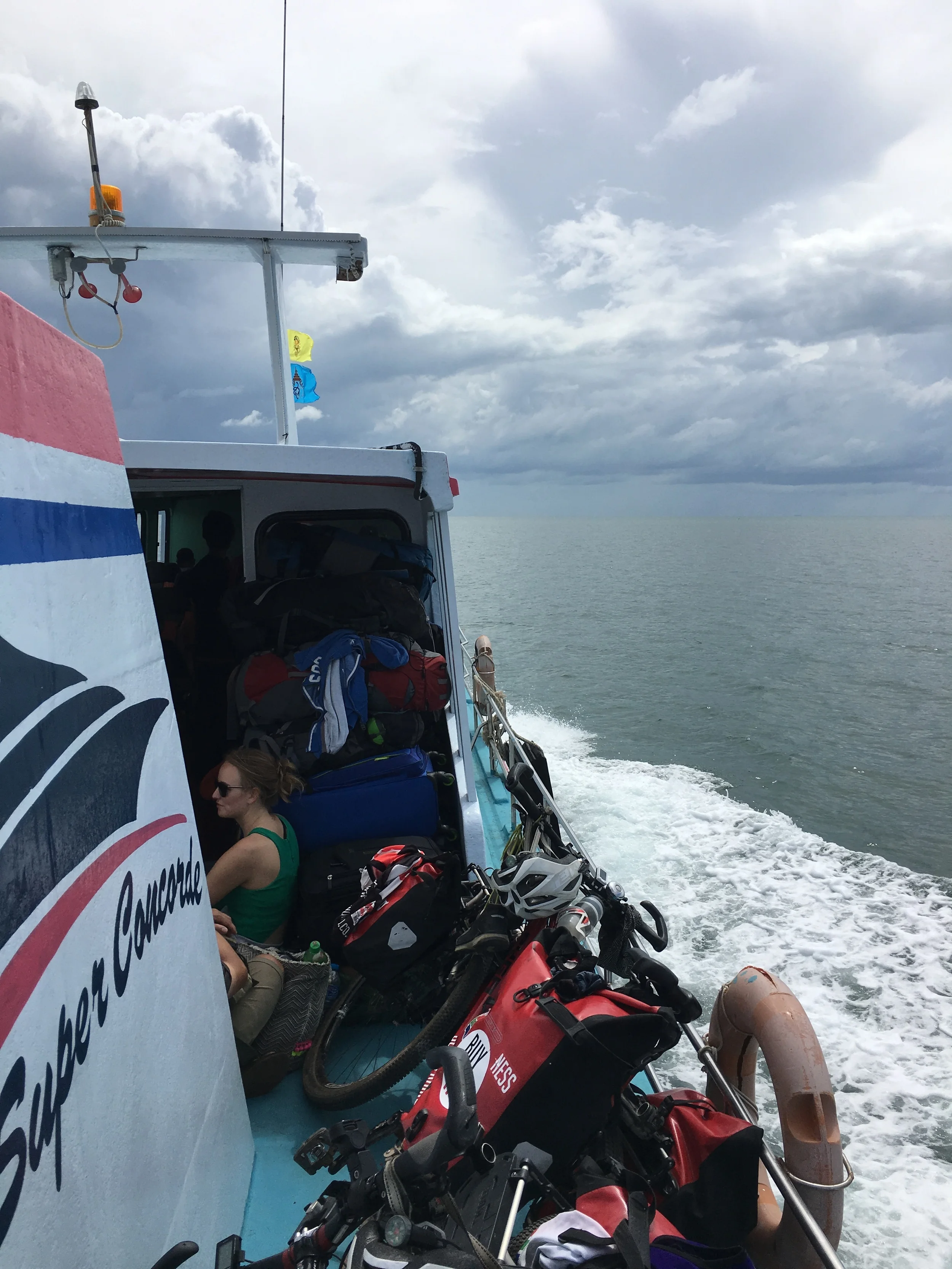 The ferry from Krabi to Ko Lanta, overflowing with backpacking tourists.