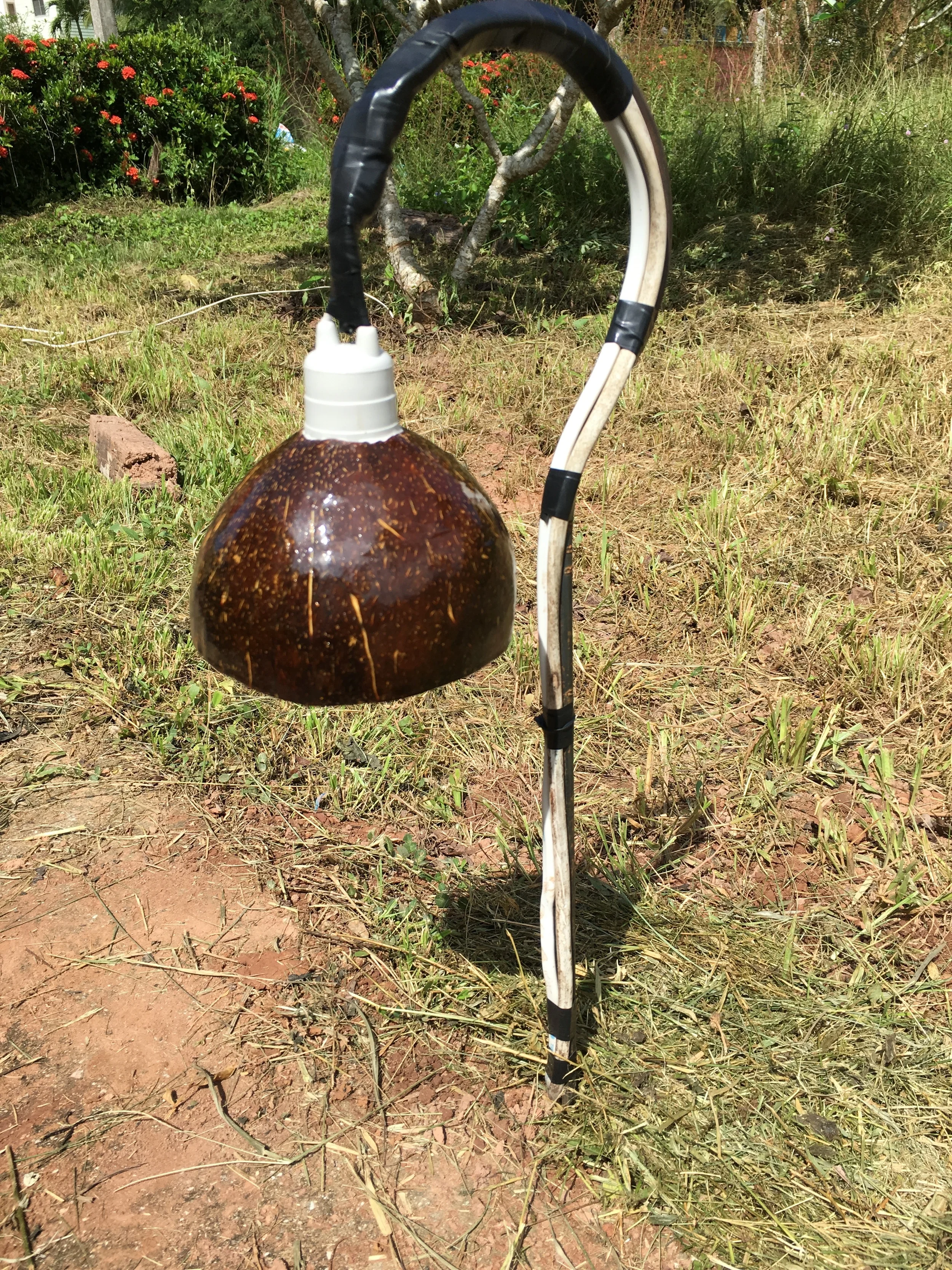 The coconut half shell shade and stand - BEFORE paint.