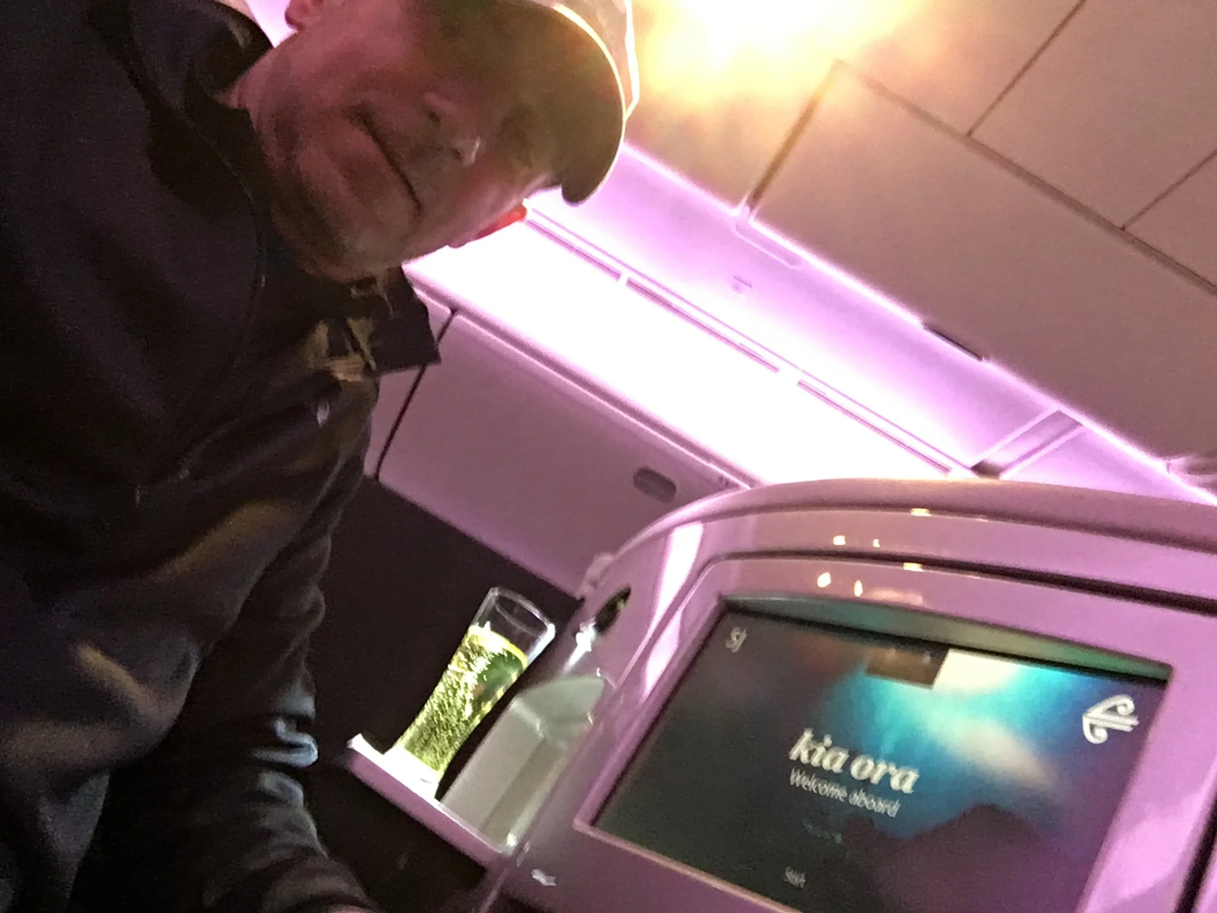 Enjoying a glass of bubbly before takeoff.