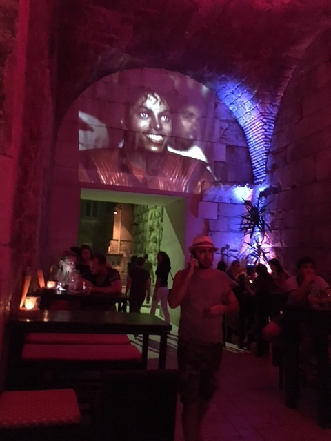 Music videos projected on the wall of Diocletian's Palace. 