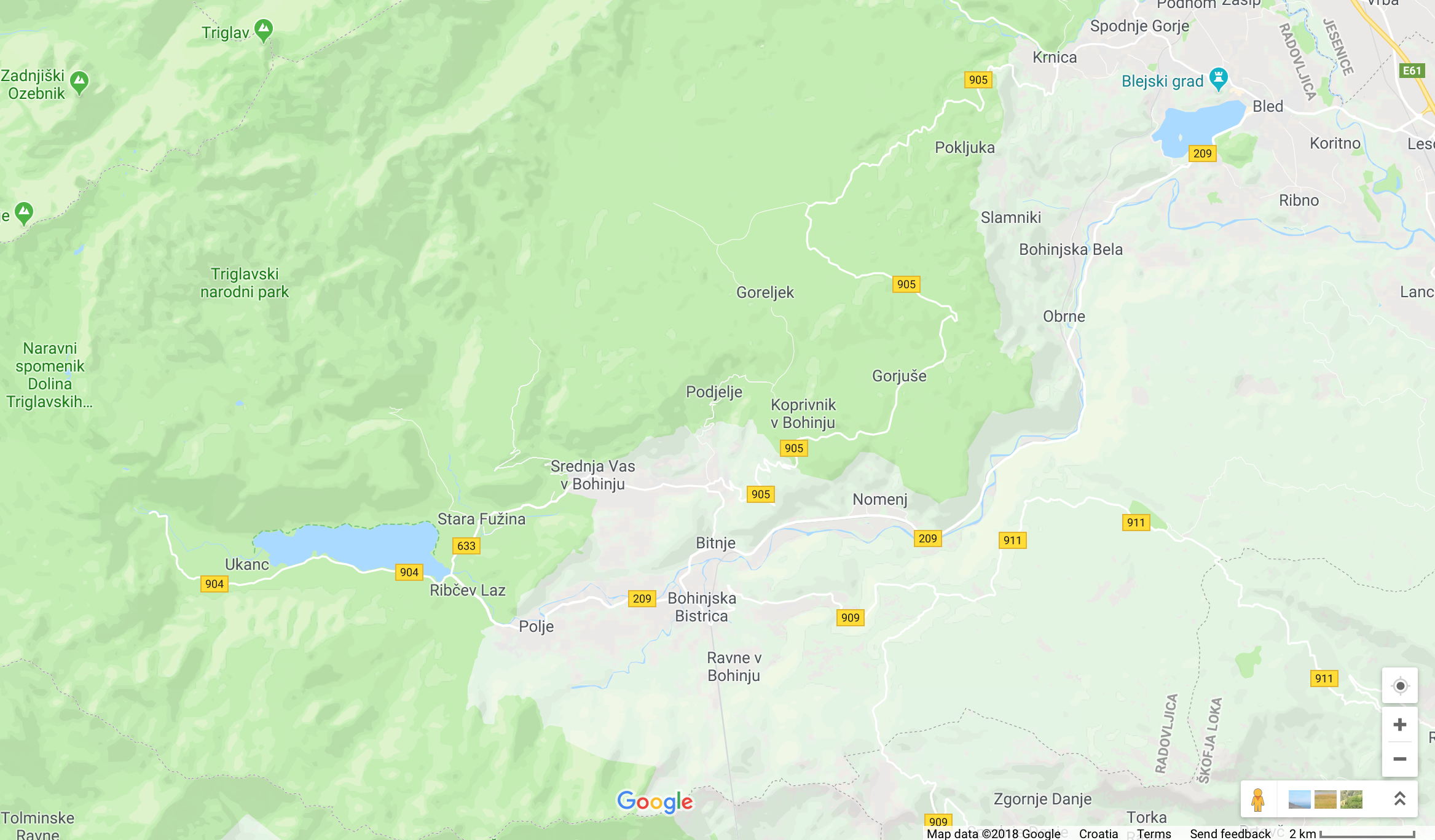 Here is a bit closer view (with scale in the lower right) of the two lakes I circumnavigated (on foot).
