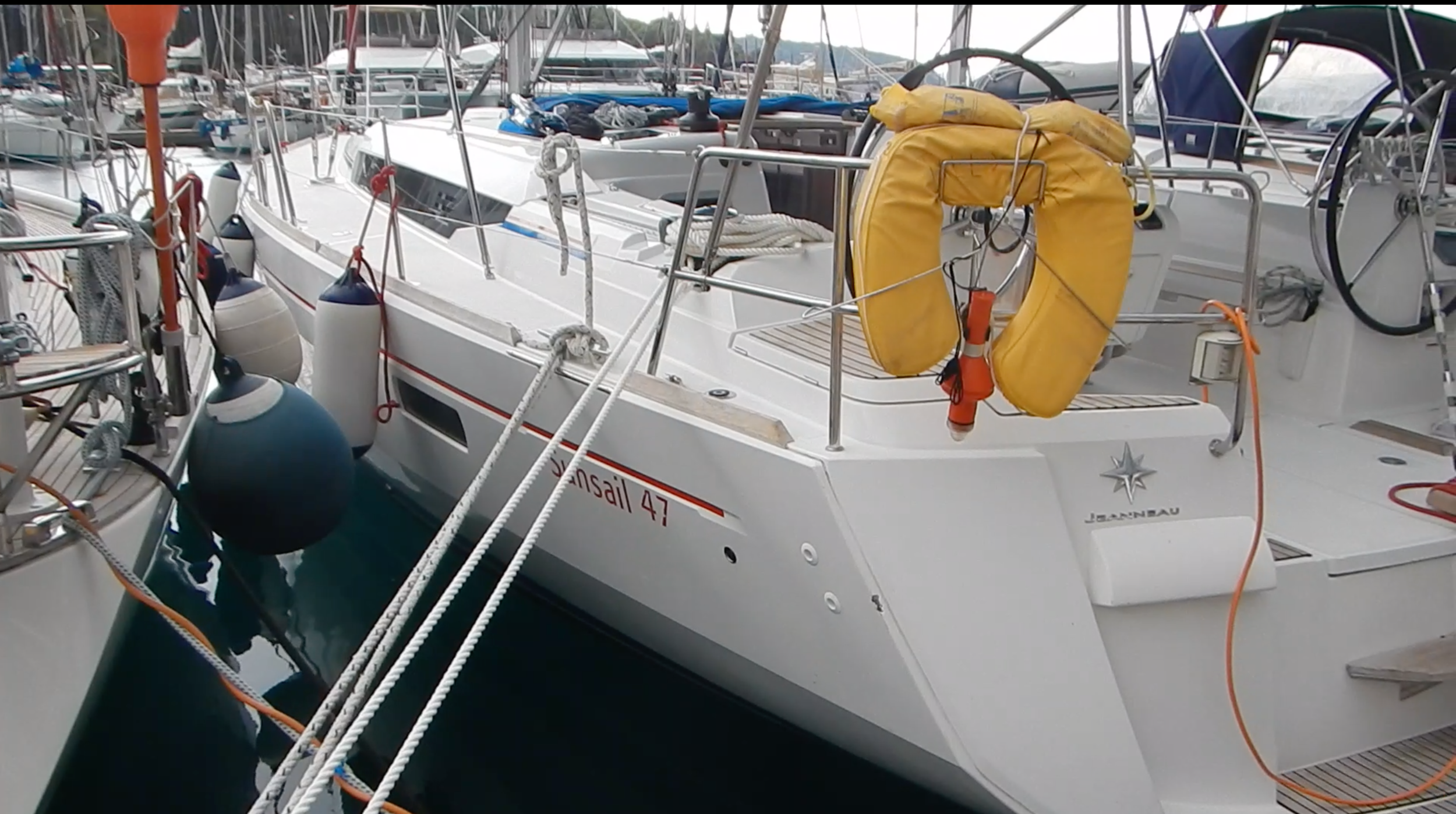 Doubling up the dock lines in advance of Bora’s arrival.