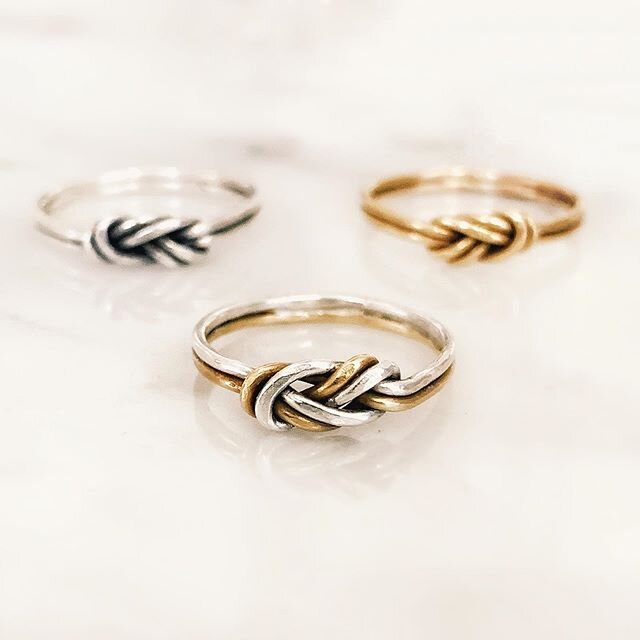 New product launch: 50% off and free shipping!! These figure eight knot rings are now available on Etsy. We are offering them in solid sterling, solid brass, or a strand of each. Normal price is $32, but right now you can get a sterling ring made and